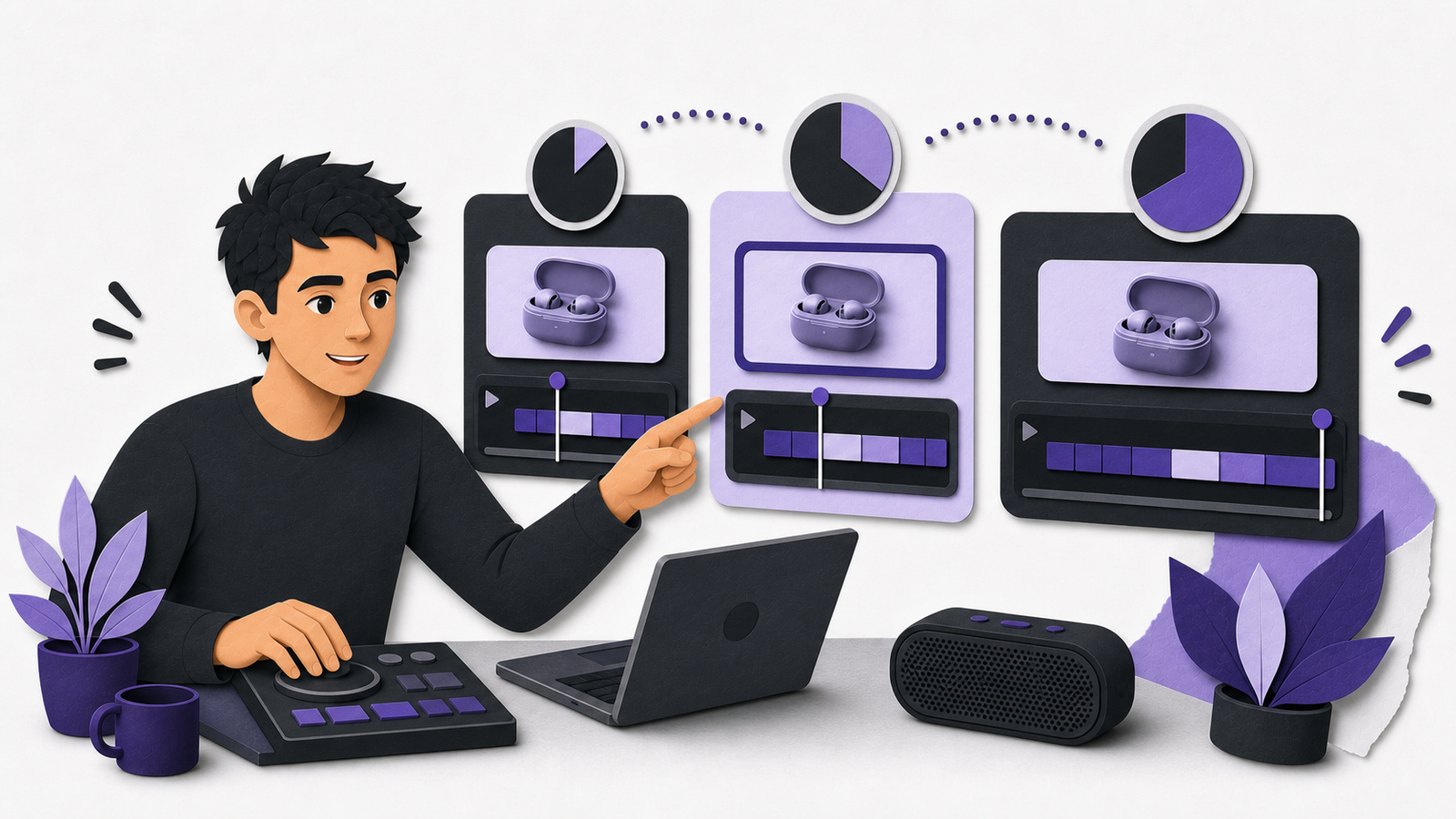 Young video ad creator comparing 6, 15, and 30 ثانيةond formats